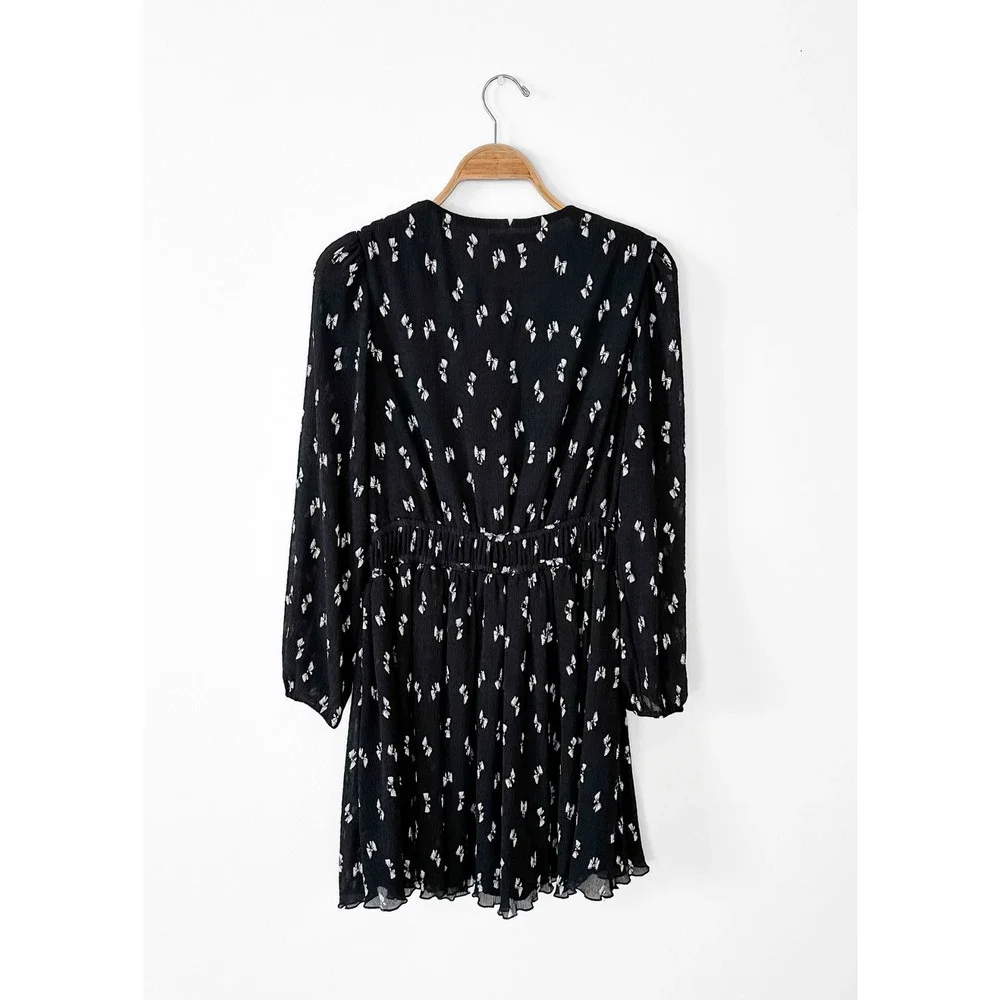 Maje Rionana V-Neck Bow Print Mini Dress size 42 or XL - Picture 9 of 12